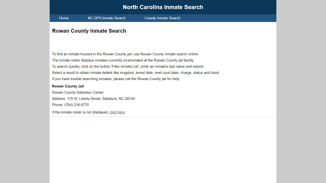 Rowan County Inmate Search